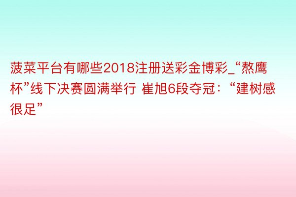 菠菜平台有哪些2018注册送彩金博彩_“熬鹰杯”线下决赛圆满举行 崔旭6段夺冠：“建树感很足”